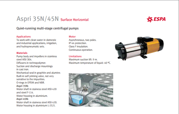 Model: ASPRI35/45 N Quiet running multi-stage centrifugal Pumping Systems UK
