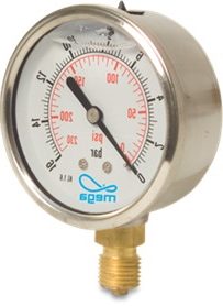 Glycerine filled pressure gauge – Bottom Entry 1/4″ male 63mm Face